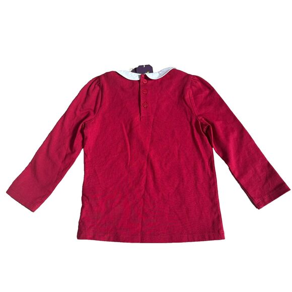 Red embroidered shirt Peter Pan collar size 2T NEW with flaw Parisian retro - Picture 2 of 11